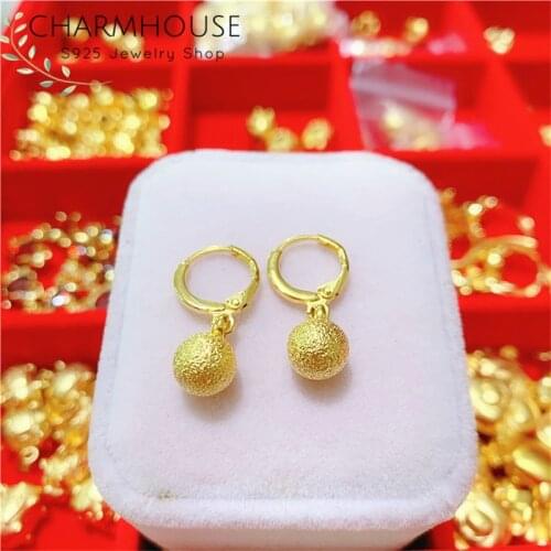 24K Gold Filled Earrings For Women 6mm Solid Bead Drop Earing Statement Jewelry Pendiente Mujer Brincos Femme Wedding Jewelry