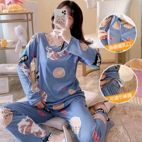 Maternity Nursing Sleepwear Breastfeeding Nightwear for Pregnant Women Maternity Clothes Printed Pregnancy Breast Feeding 2021