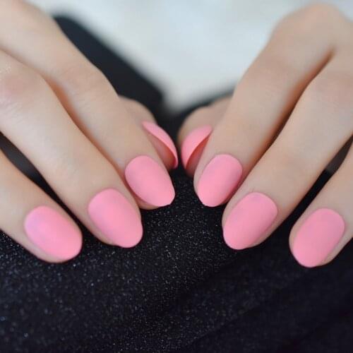 Deep Pink Matte Fake Nails Korea Short Acrylic nail tips Frosted Style nails salon professional products