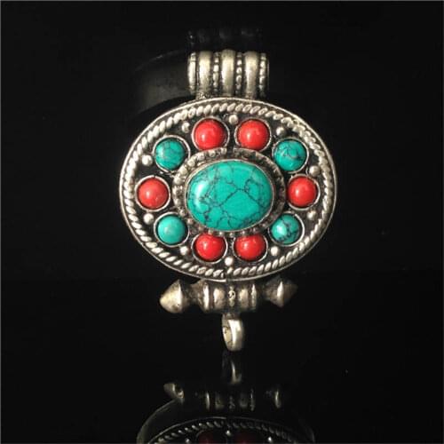 Tibetan Prayer Box Metal Copper Inlay Beads Tibetan Buddhist Prayer Amulet Pendants TGB019