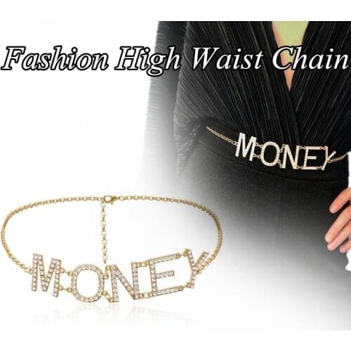 4Types Vintage Three Layer Gold Silver Girl Clothing Accessories Tassel MONEY Letter Pendant Crystal High Waist Chain