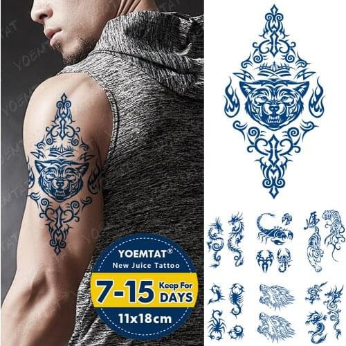 Juice Lasting Waterproof Temporary Tattoo Sticker Tiger Totem Wolf Scorpion Flash Tattoos Male Dragon Body Art Fake Tatto Female