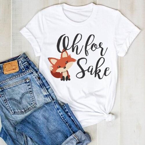 Women Lady Fox Cartoon Cute Letter Print Ladies Fashion Summer T Tee Tshirt Womens Female Top Shirt Clothes Graphic T-shirt
