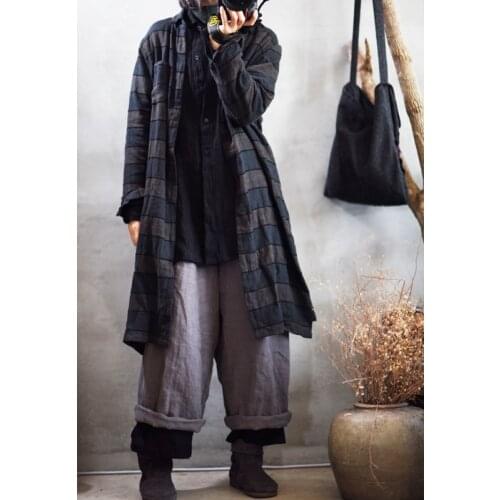 Women Loose Linen Striped Shirts Ladies Flax Vintage Irregular Length Cardigans Tops Female 2020 Spring Retro Stripe Blouse