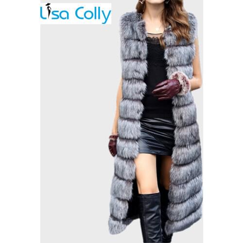 Women Winter Fur Jacket Overcoat Long Imported Sleeveless Faux Fox Fur Vest Women Faux Fur Vest Coat Warm Fake Fur Black Jacket