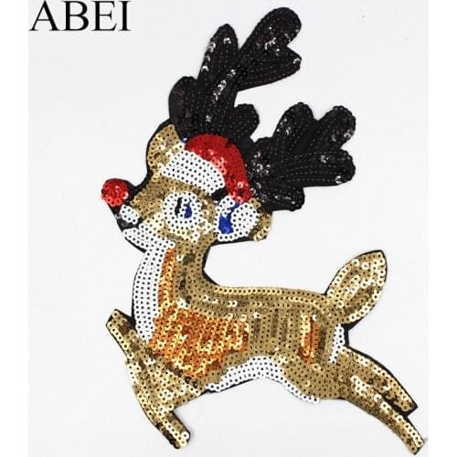 1PC Sequined Christmas Deer Elk Patches Sweater Down Coat Decoration Iron On Stickers Embroidered Appliques Clothing Accessories