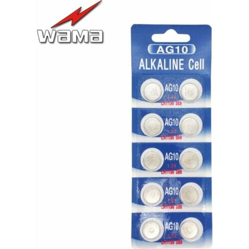10x Wama AG10 LR1130 389 390 1.5V Alkaline Button Cell Coin Battery Wholesales Disposable Calculator Toys Batteries