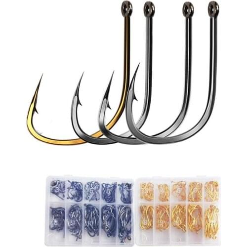 100PCS 3#-12# Fish Hook High Carbon Steel Barbed Fly Fishing Hook Worm Pond Fishing Bait Holder Black Gold With Holes