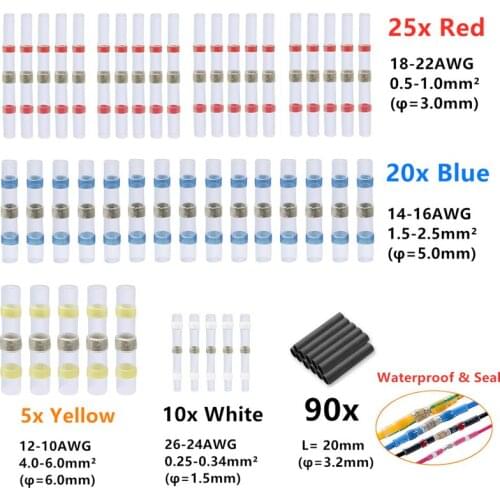 150PCS Seal Heat Shrink Soldering Sleeve Butt Crimp Terminals Waterproof Insulated Electrical Wire Connectors Kit Assortmrnt