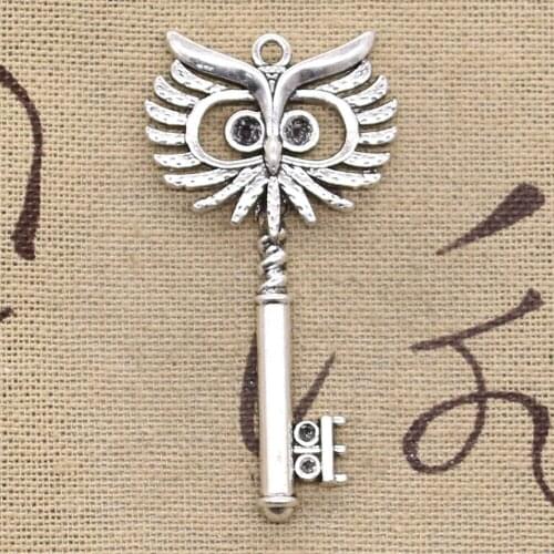 4pcs Charms Big Eye Owl Key 54x28mm Antique Making Pendant fit,Vintage Tibetan Silver color,DIY Handmade Jewelry