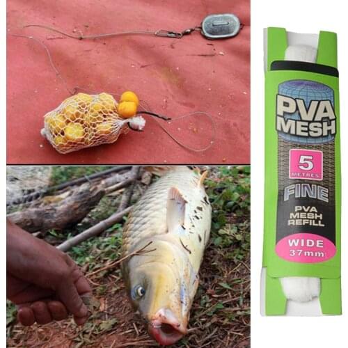 5M PVA Soluble PVA Mesh Refill Carp Fishing Feeder Fishing Lures Refill Hair Rig Hook Bait 25mm 35mm PVA Bag Fishing Tackle
