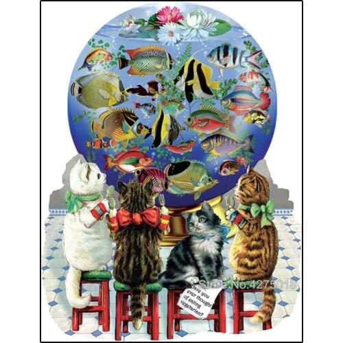 5d diamond painting mosaic look fish Kitties in the Kitchen full drill square diamond Embroidery rhinestone funny animals,YG1764