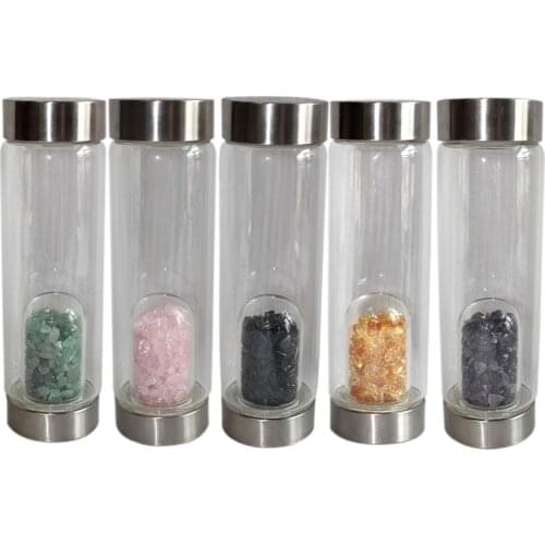 Natural Quartz Gemstone Crystal Glass Elixir Water Bottle Point Hand-Carved Gemstone Healing Glass Energyr Water Bottle