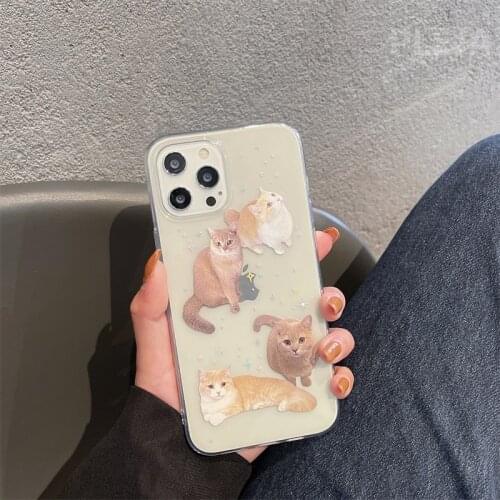 Kawaii Orange Cat Clear Phone Case For iphone 12 mini 11 Pro Max 7 8 plus X XR XS Max SE 2020 Soft Cover Cases Cute Silicon Capa