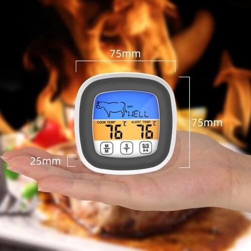 LCD Digital Cooking Food Meat Oven Kitchen BBQ Grill Thermometer Clock Timer with Waterproof Probe Touchscreen Kitchen TS2