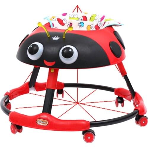 1pc Baby Walker with Wheels Multifunctional Stroller Foldable Anti-Rollover Stroller Yellow PU Wheel without Foot Pad(Red)