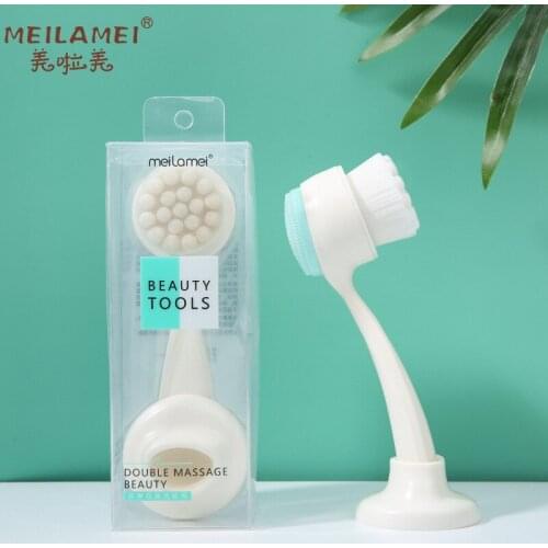 Two Side Face Brush Cleansing Facial Skin Deep Clean Care Silicone Artificial Fiber Fine Soft Brushes Pore Removal Makeup Tool