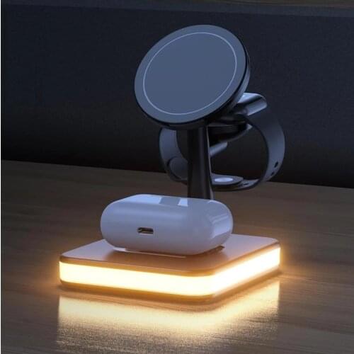 HOCE Magnetic Wireless Charger For iPhone 13 12 Pro Max 25W Fast Charging For iWatch Airpods PD QC3.0 Bedside Lamp 4 In 1 Holder