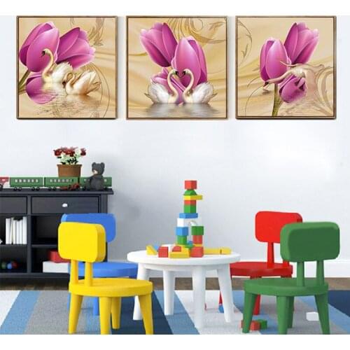 Tulip Three-Piece Painting Diamond Painting Sticky Crystals Full of Crystals Plant Flower Diamond Embroidered New Style Diamond