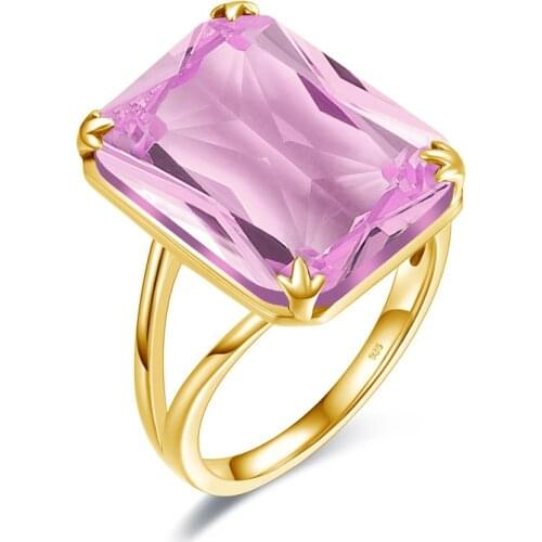 Szjinao Pink Crystal Engagement Ring With 14K Gold Color Pink Stone Rings for Women Wedding Party Jewellery Gift Anillos Mujer