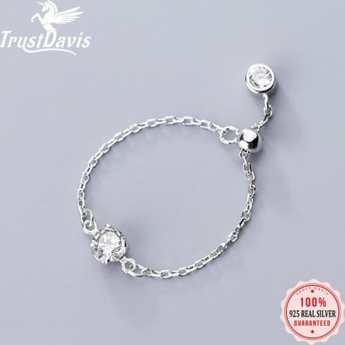 TrustDavis Real 925 Sterling Silver Fashion Sweet Dazzling CZ Chain Ring Sizable For Women Wedding Party Fine Jewelry DS1096
