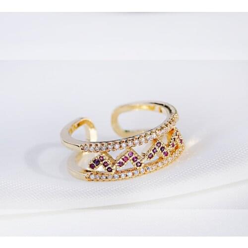 Gold Color Heart Shape Open Ring For Women Zircon Ring Wedding Jewelry Hollow Cute Multi Faces Adjustable Rings Party New Gift