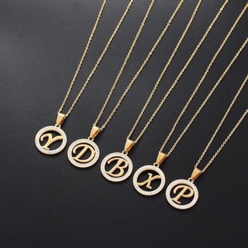 Gojomem Fashion Gold Silver Color Initial 26 letters A-Z Pendant with New Crystal Rhinestone Necklaces for Women Girls Gifts