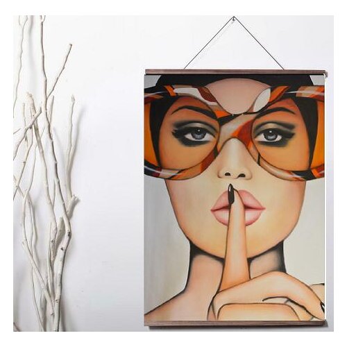 Fashion Glasses Girl Woman Art Canvas Print poster decoration painting with solid wood hanging scroll