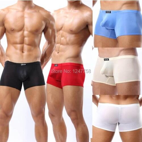 Mens Sexy Ice Silk Underpants Pouch Boxers Shorts Underwear Square Cut Silky Underwear