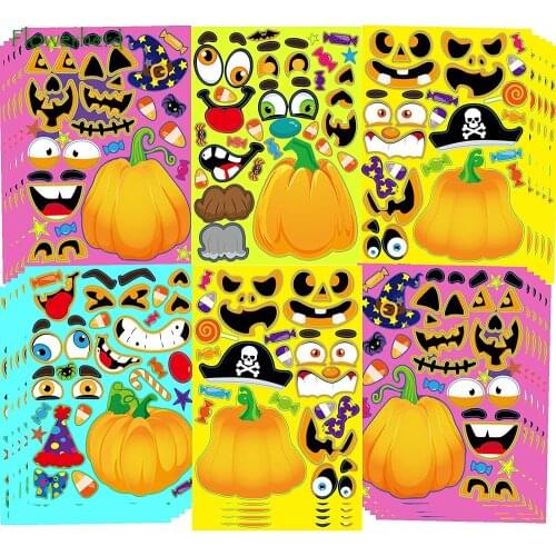 Halloween Party Games Stickers Make Your Own Jack-O-Lantern Stickers DIY Pumpkin Face Stickers for Kids Halloween Party Favors