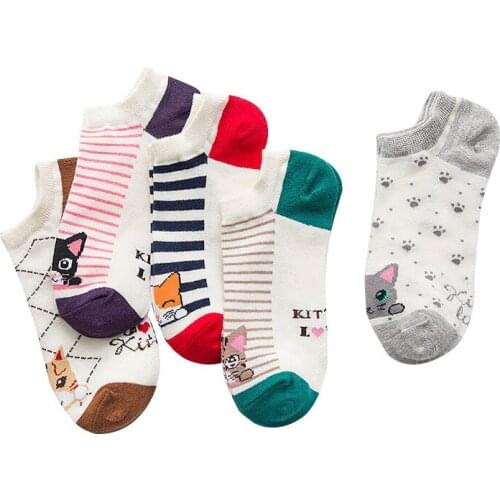 2pair Women Ankle Socks Autumn New Striped Shaping Sock Meias Woman Cute Fashion Cotton Cat Funny Shallow Mouth Breathable Socks