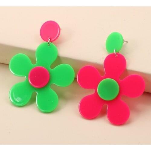 New Colorful Flower Earrings Resin Rainbow Wholesale Big Pendant Fashion Jewelry Cute Statement Boho Ear Ring For Women 2021 Za