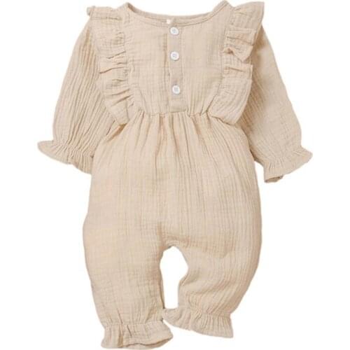 Infant Baby Boy Girl Long Sleeve Solid Rompers Bodysuits Cotton Jumpsuit