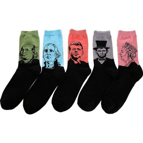 Autumn and Winter European and American Celebrities Lincoln Washington Abstract Oil Painting Mans Mens Socks Happy Funny Socks