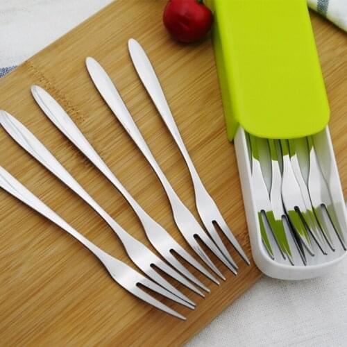 1set Stainless steel Dessert cake fruit forks knife peeler with storage box Dinerware set Salad Tool kitchen accessories
