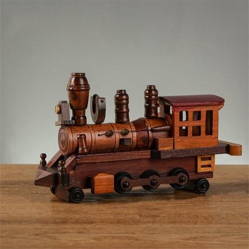 Retro Industrial Style Wrought Wood Steam Train Model Handmade Train Toy For Home Decor Craft Vintage Ornaments Kids Gift