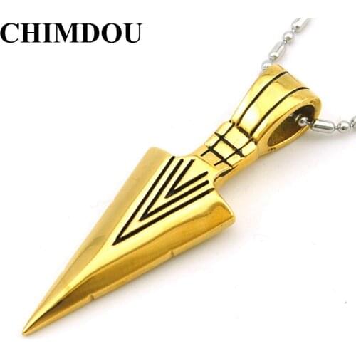 CHIMDOU Gold Color Stainless Steel Necklace Arrow Spear Darts Pendant Men Jewelry Tribe Cold Weapon Styple ,AP921