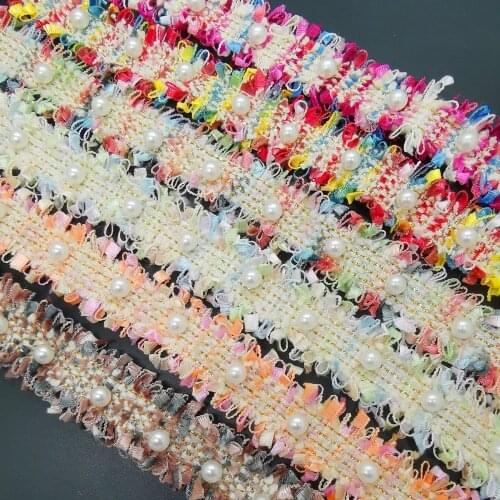 DIY 1yards 25mm Wide Multicolour Lace Ribbon Inlaid with Beads Gathered Pleated Trim Sewing