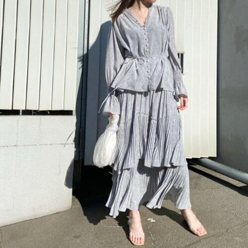 Eleagnt Flare Sleeve V Neck Button Up Shirts Lace Up Slim Waist Drape Chiffon Blouses Japan Style Office Lady Aestheticism Tops