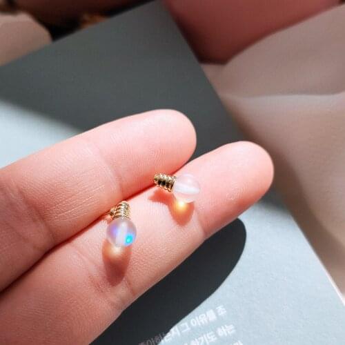 S925 Silver 14K Real Gold Glitter Small Bulb Earrings Female Campus Style Earrings for Children Sailor Moon Earrings for Teens