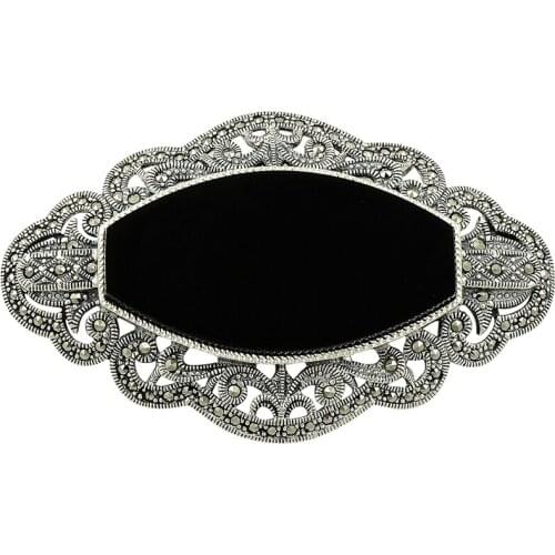 Silverlina Silver Marcasite Gemstone Brooch