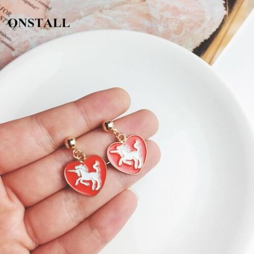 Anime cat earrings,Heart-shaped unicorn earrings,Alpaca lover gift, Drop earrings,cartoon alloy dripping fashion unicorn earring