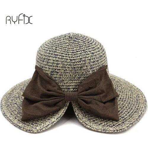 Womens Sun Hat Big Bow Wide Brim Floppy Summer Hats For Women Beach Straw Bucket Hat Sun Protection Femme Cap HA180