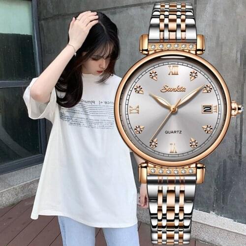 SUNKTA Rose Gold Watch Women Watches Stainless Steel Ladies Womens Watch Women 2021 Luxury Fashion Relogio Feminino+Bracelet