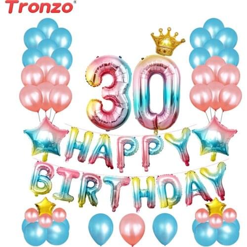 Tronzo 30th 50th 60th Happy Birthday Balloon Birthday Decoration Number Balloon 32inch Foil Rainbow Balloons Wedding Party Favor