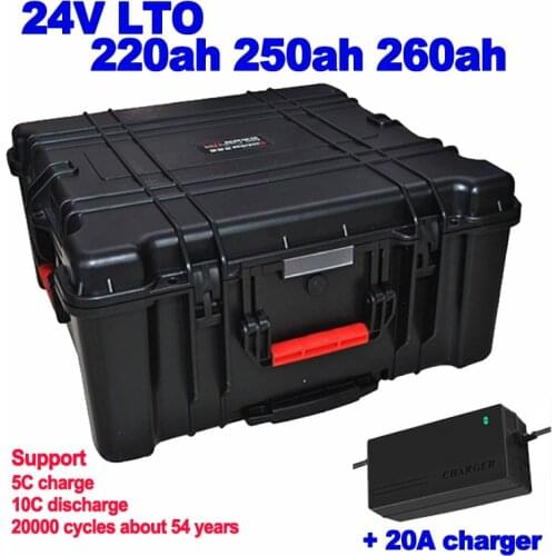 Waterproof LTO 24V 220ah 250ah 260ah Lithium titanate battery 20000 cycles for forklift UPS solar wind energy power +20A charger