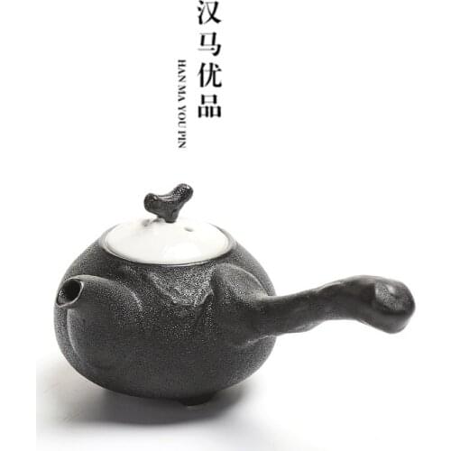 Japanese handmade crude balck pottery single teapot special silver filter side pot household Kung Fu tea set tea maker teaware