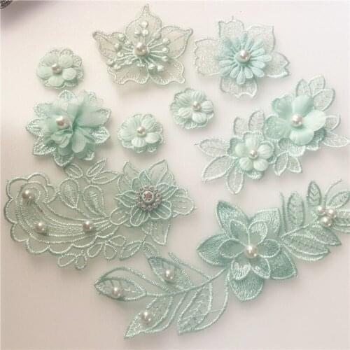 Green Organza Lace Applique Sew-on Transfers For Clothing Dress DIY Craft Material