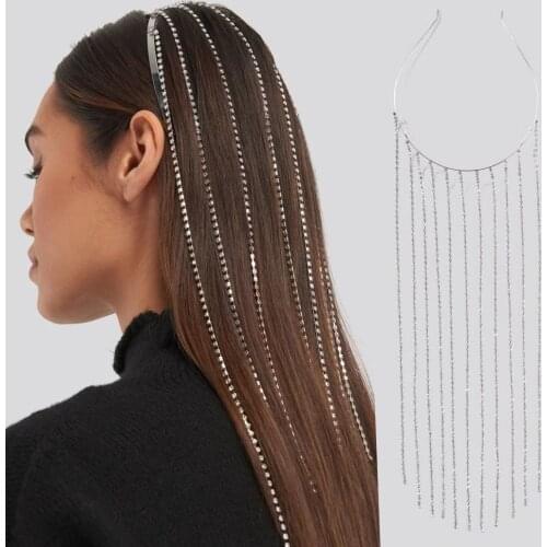 Stonefans Fashion Long Tassel Headband Hair Hoop Rhinestone Jewelry for Women Bridal Crystal Head Chain Tiara Hair Jewelry