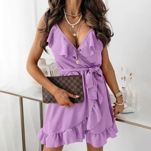 Fashion Sleeveless Sexy Mini Women Dresses 2021 Summer New Casual Loose V-neck Strap Strap Solid Color Temperament Commute Dress